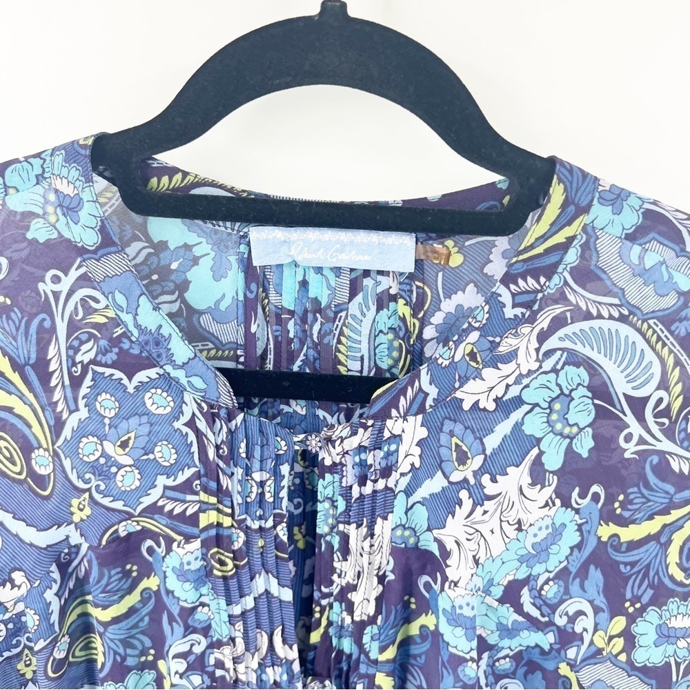 ✅ Robert Graham Silk‎ Button Up Paisley Top MEDIUM PURPLE BLUE - Picture 4 of 7